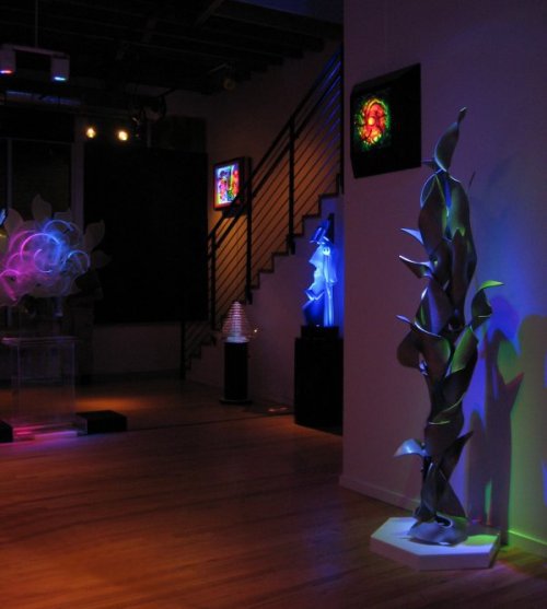 Dorothy Tanner art exhibit of Lumonics free-standing and wall-mounted light sculptures at VERTIGO Gallery