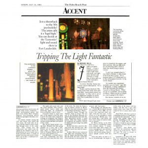 newspaper article with Lumonics light sculptures