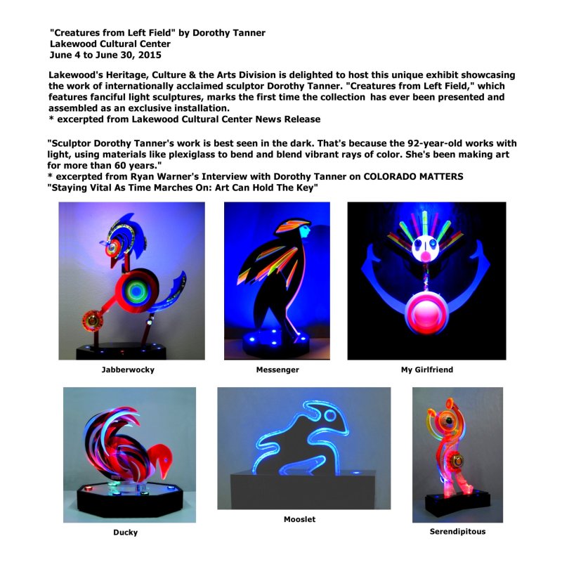 page from Lumonics art book showing light sculptures at the Lakewood Cultural Center