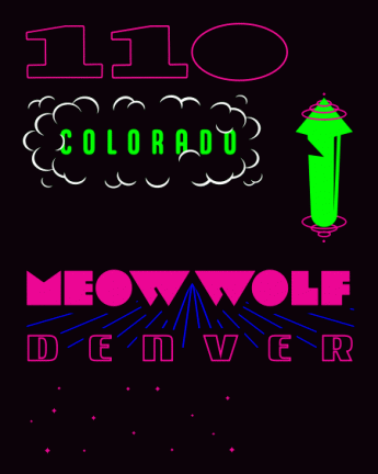 Poster honoring 110 Colorado artists participating in the Meow Wolf Denver project
