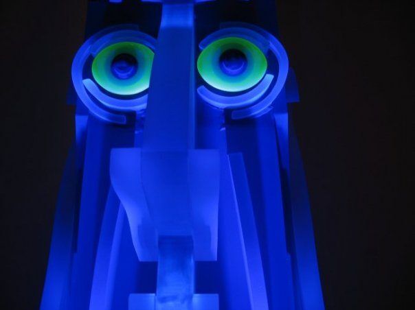 blue head of a light sculpture