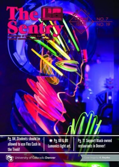Dorothy Tanner's light sculpture on cover of The Sentry Newspaper