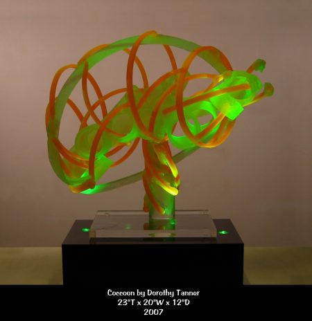 light sculptures with curves on a black base